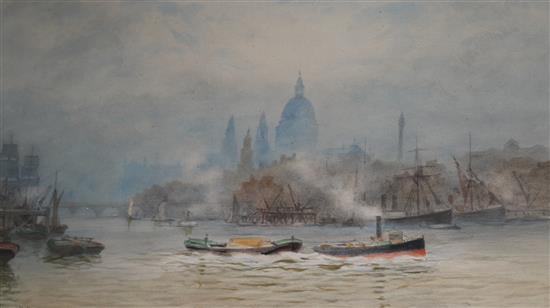 Sir Hubert Medleycott, watercolour, St. Pauls and the Thames London Pool, signed and dated 1913, 24 x 40cm